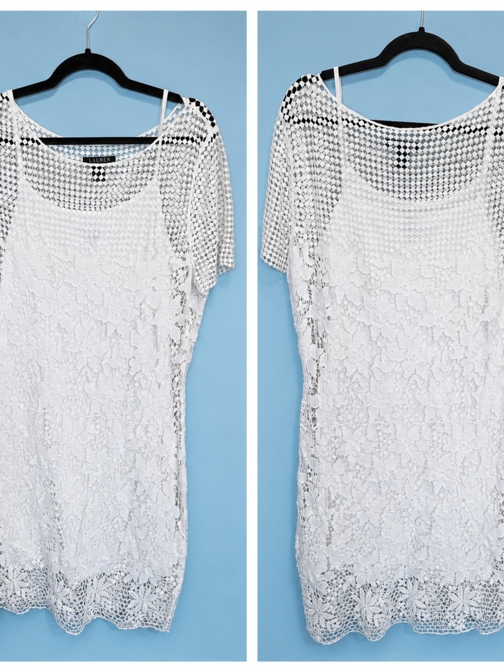 Lauren Ralph Lauren White Crochet Lace Short Sleeve Tunic